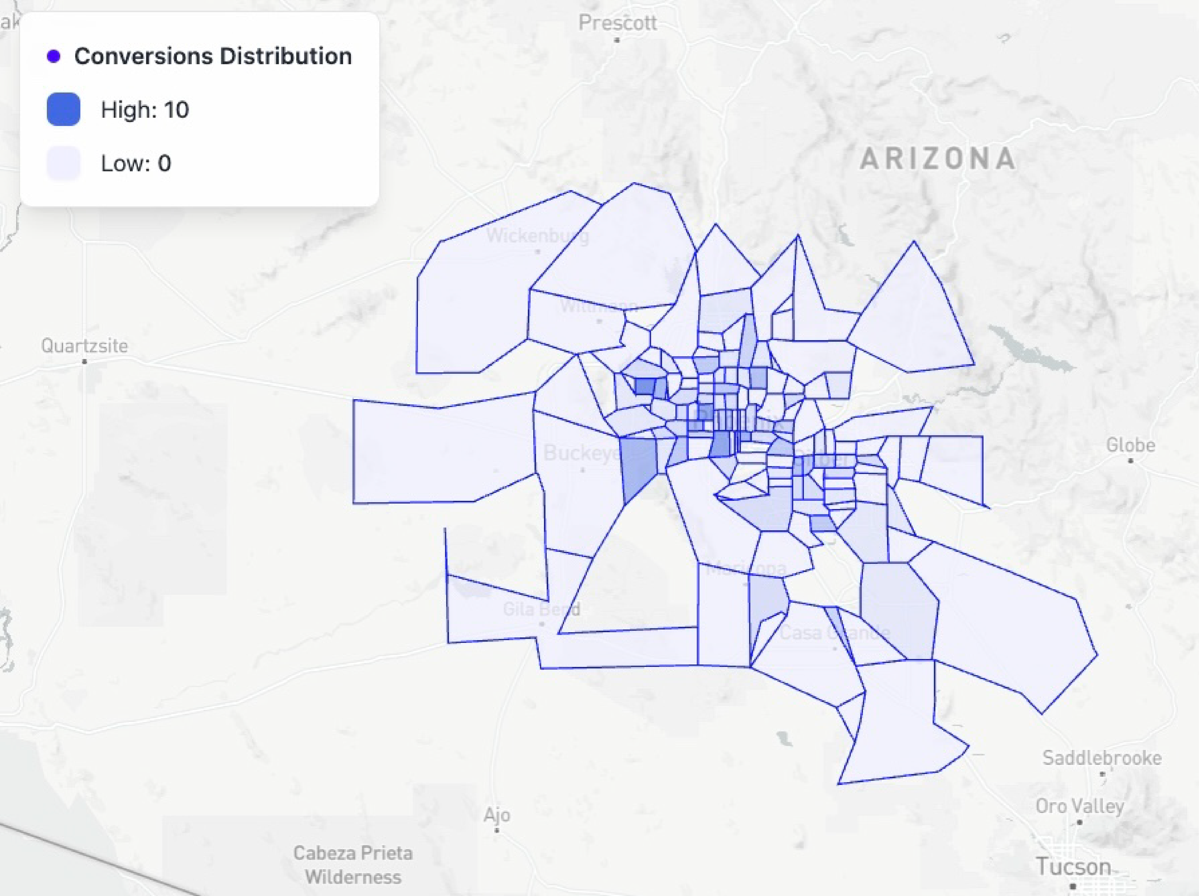 Performance distribution map showing conversions
